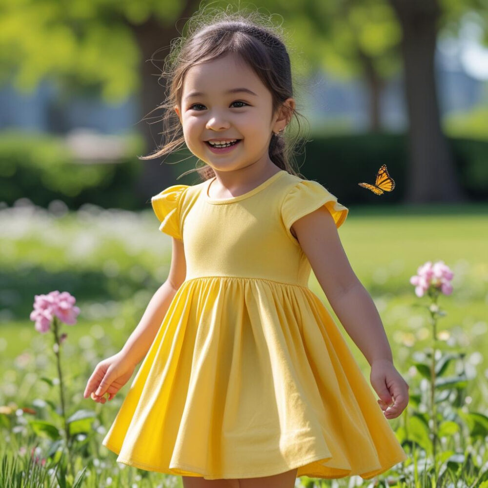 Flared Cotton Dress – Sunshine Yellow (Girls) - Image 2