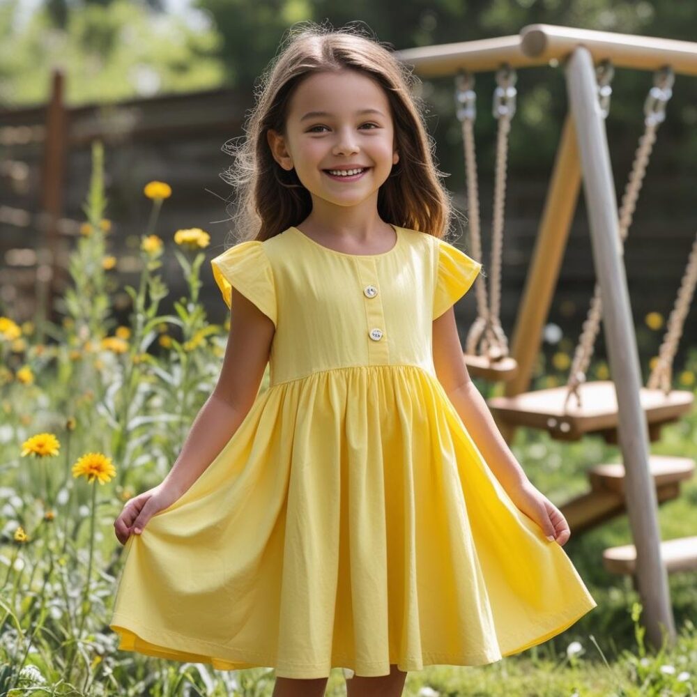 Flared Cotton Dress – Sunshine Yellow (Girls) - Image 3