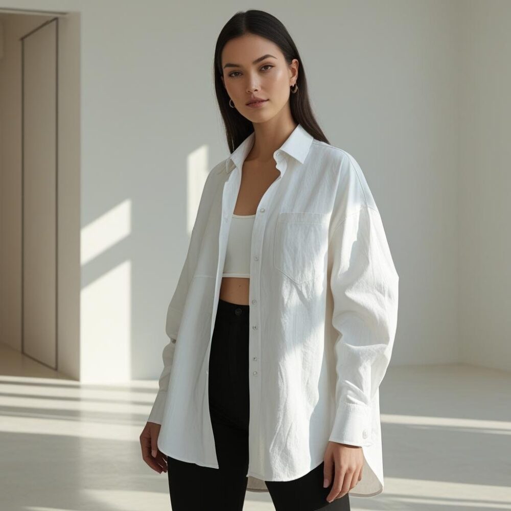 Oversized Cotton Shirt – White - Image 2