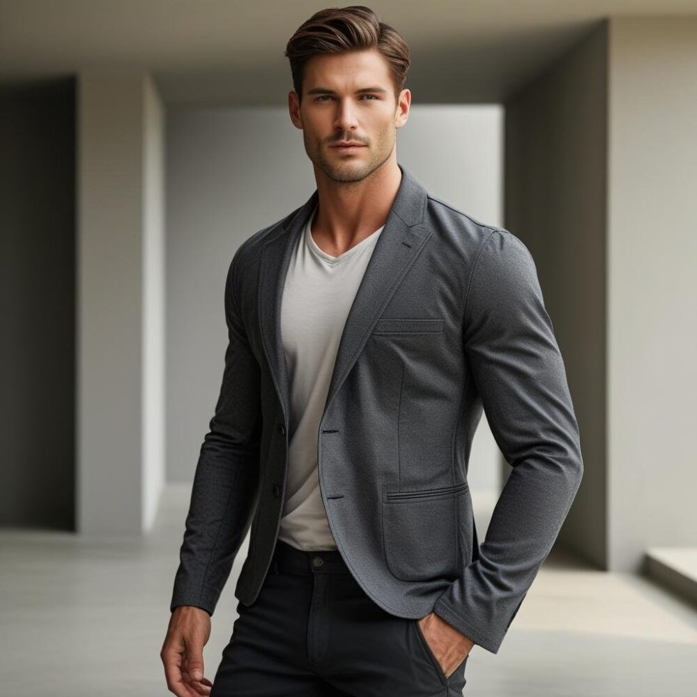 Slim Fit Casual Blazer – Charcoal Grey - Image 2