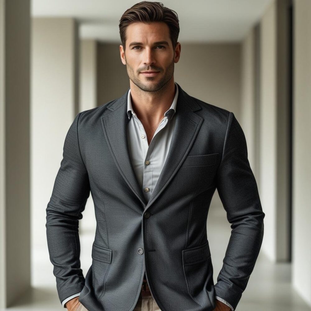 Slim Fit Casual Blazer – Charcoal Grey - Image 3