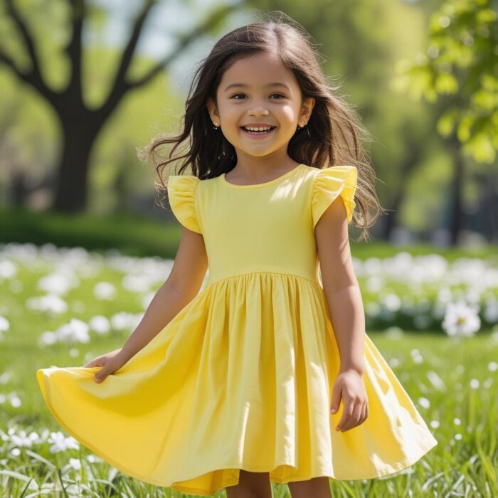 Flared Cotton Dress – Sunshine Yellow (Girls)
